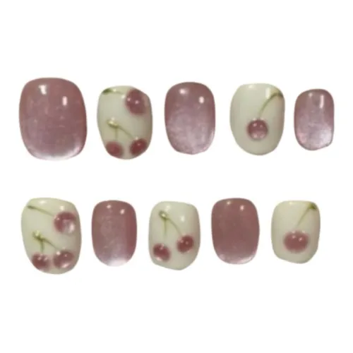 Gentle Welcome Sweetheart Cherry False Nail Short Pink Smudge Cat Eye