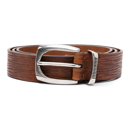BRUNELLO CUCINELLI Однотонный текстурированный кожаный ремень с застежкой-булавкой мужской коричневый ширина 3 см