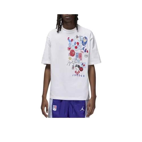 Джордан x Fédération Française DE Баскетбол Спорт Рукав с спущенным плечом T-рубашка Мужская Белый Антиквар Королевский Цвет