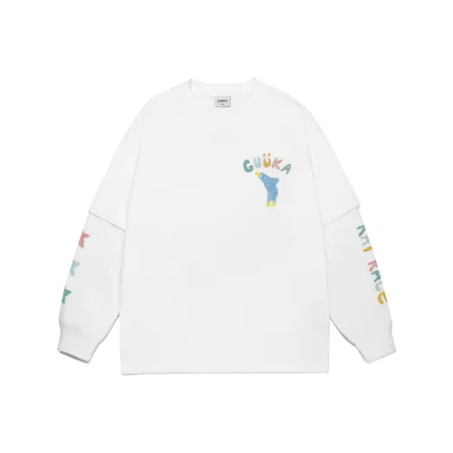 Guuka Отказ от 'Intra Соревнование' Забавные Китайские Мода Тренд Граффити Длинный Рукав Т-Рубашка Унисекс