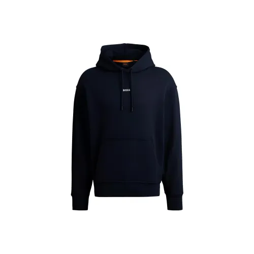 Hugo Boss SS24 Cotton Terry Толстовка с Контрастным Логотипом Толстовка Мужская Темно-Синяя