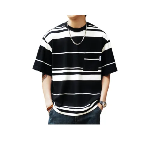 GELANLU T-Shirt Унисекс Черный Белый Полосы