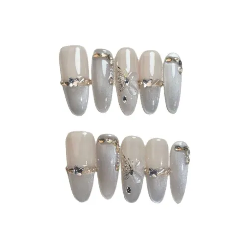 Gentle Welcome Ручной Осенний и Зимний Dense Бабочка Премиум Feel False Nail Овал Телесный Смудж Кошачий глаз