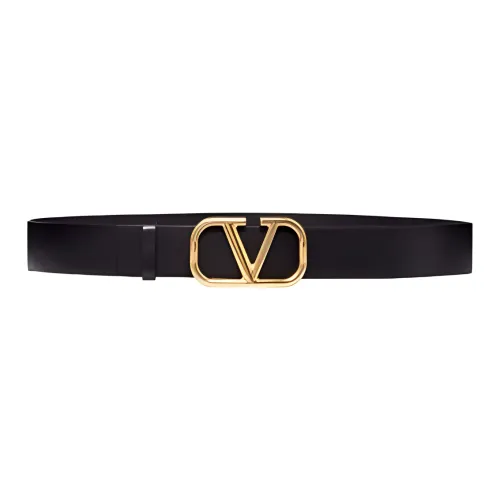 Valentino Letter Logo Smooth Clasp Leather Belts Men's Black