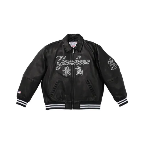 Supreme X New York Yankees FW22 Неделя 11 Канджи Кожа Varsity Куртка Унисекс