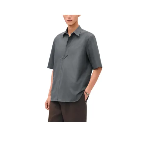 HERMES Pique Plie Рубашка Мужская Серого цвета