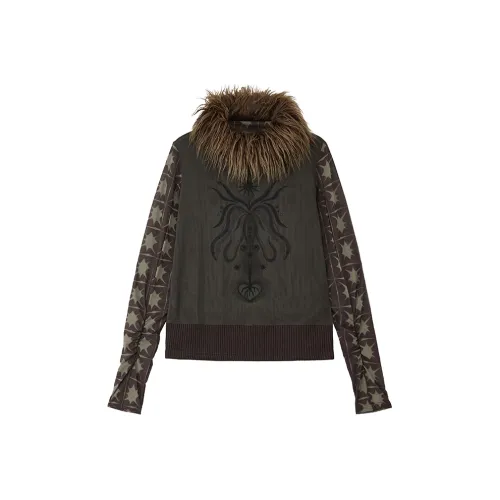 WULISHAONIAN Растение Линия Меховой воротник Трикотаж Унисекс Темно-коричневый Зеленый