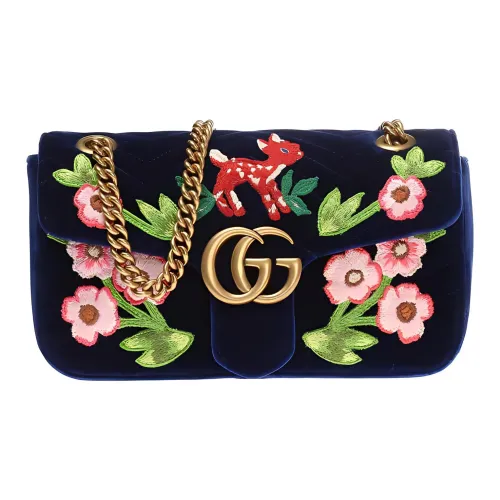 GUCCI Marmont Вельвет Сумка через плечо Сумка на плечо Средняя Женская Темно-синяя