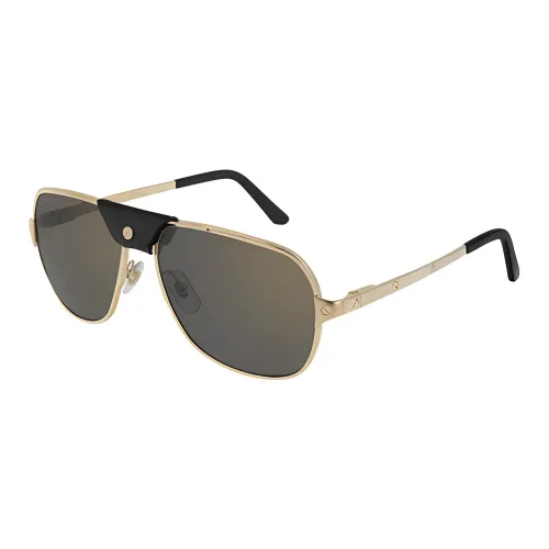 Cartier Металл Кожа Aviator Солнцезащитные очки Мужской Золотой