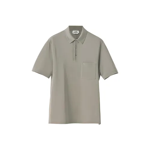 HERMES FW22 Piqures Sellier Поло Мужское Серого цвета