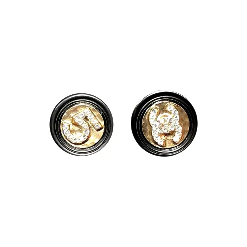 CHANEL Синтетический Кубический Цирконий Серьги-гвоздики Черный Золотой Женские