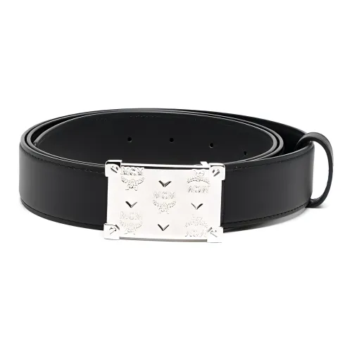 MCM Логотип Plaque плавная пряжка кожаные ремни мужской черный ширина 3,5 см