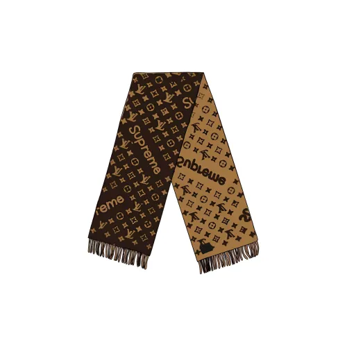 LOUIS VUITTON Вязаные шарфы с монограммой, темно-коричневый, унисекс