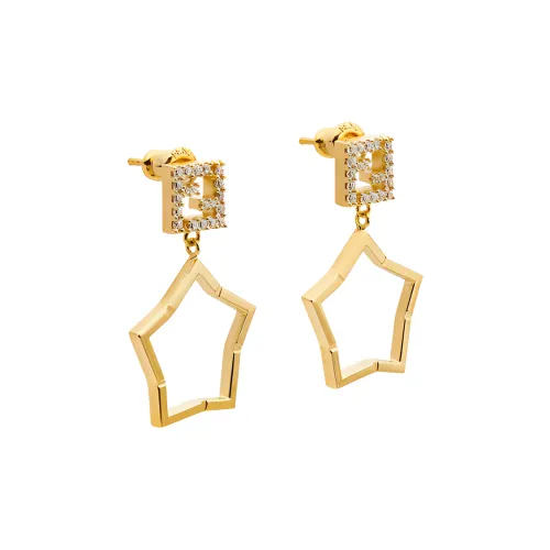 FENDI Латунь Циркон Серьги Женские Золото