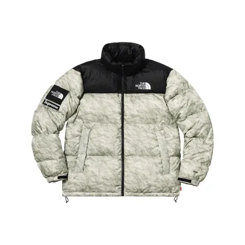 Supreme x Week 18 X The North Face Бумага Принт Nuptse Куртка Пуховик Унисекс Серый