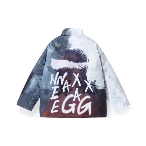 GENANX Буква Colorblock Воротник-стойка Свободный крой Пуховая куртка Унисекс Серый