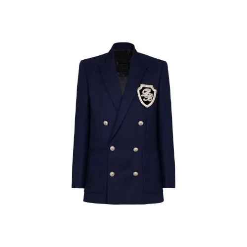 BALMAIN SS24 Бизнес Костюм Пальто Мужской Полуночный Синий