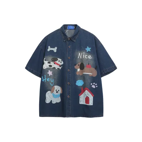 WAYHWEI Лето 25 Рубашка Унисекс Джинсовый синий