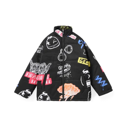 GENANX Мультяшный Воротник-стойка Свободный крой Пуховая куртка Унисекс