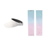 Бежевая шляпа для защиты от солнца + розовые и синие охлаждающие рукава с градиентом