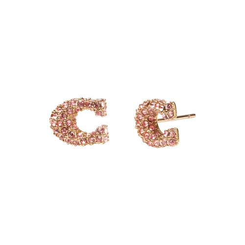 COACH Rhinestone Brass Stud Earrings Женские Pink