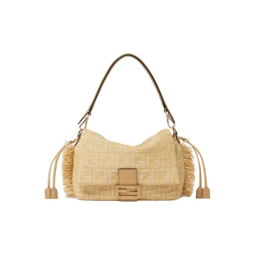 FENDI Baguette Хлопок Плечевая сумка Средняя Женская Бежевая