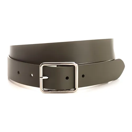 Alexander McQueen Однотонная текстура булавка телячья кожа кожаные ремни мужской зеленый