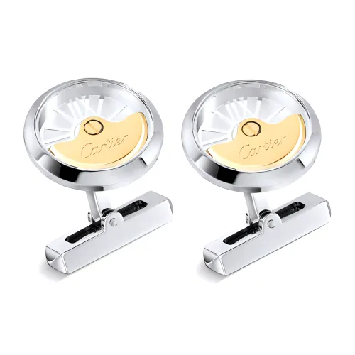 Cartier Запонки С Подвижным Ротором Серебро, Палладиевая Отделка, Желтое Золото, Сапфировое Стекло
