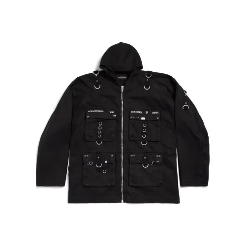 Balenciaga С капюшоном украшенный шипами куртка с молнией в черном цвете куртки и пальто мужской черный