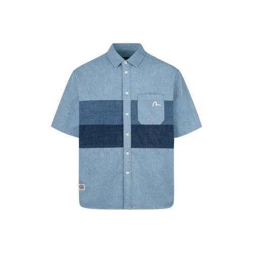 EVISU 2025 Летняя рубашка мужская джинсовый синий полосы