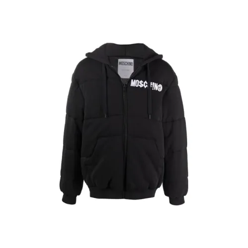 MOSCHINO Однотонный С капюшоном Хлопковый пуховик Мужской Черный