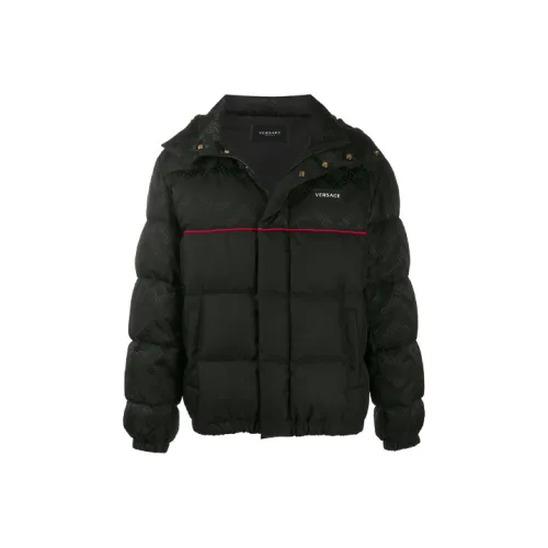 VERSACE Однотонный Съемный капюшон Пуховик Мужской Черный