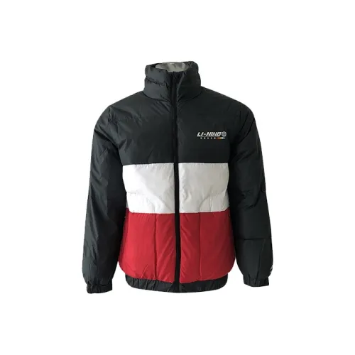 Мужская пуховая куртка с вставкой черный белый красный