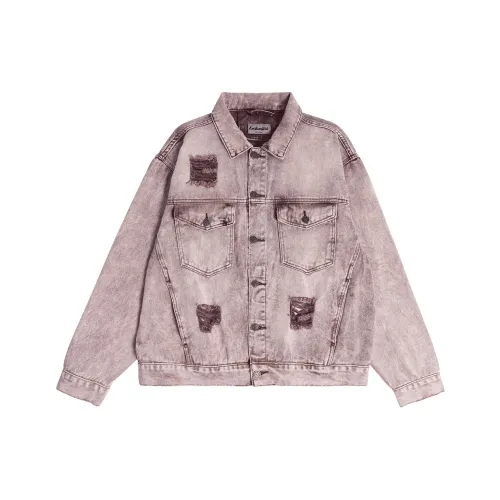 LUJIAMEN Loose Fit Denim Jacket Men's Gray Pink LUJIAMEN Свободный крой джинсовая куртка мужская серо-розовая