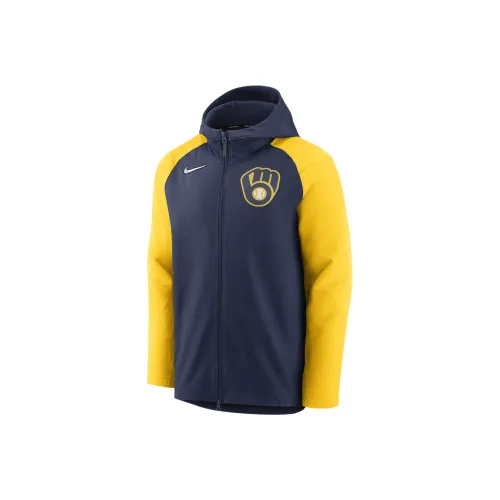 nike x MLB Therma Игрок Куртки Пальто Milwaukee Brewers Мужской Морской синий