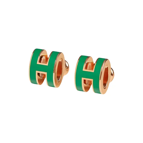HERMES Металл Серьги-гвоздики Унисекс Инкрустированный с Розовым Золотом