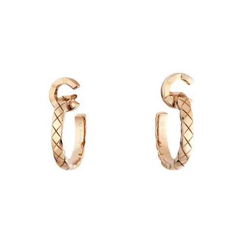 CHANEL Серьги-кольца COCO Мотив Matelassé, Модель Среднего Размера, Золото BEIGE GOLD 18 Карат