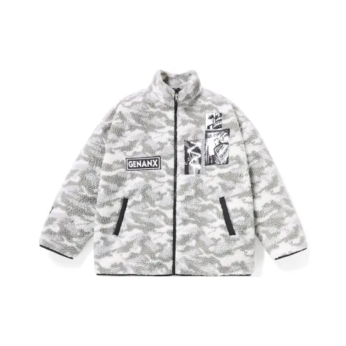 GENANX Буква Воротник-стойка Свободный крой Пуховая куртка Унисекс Абрикос Серый