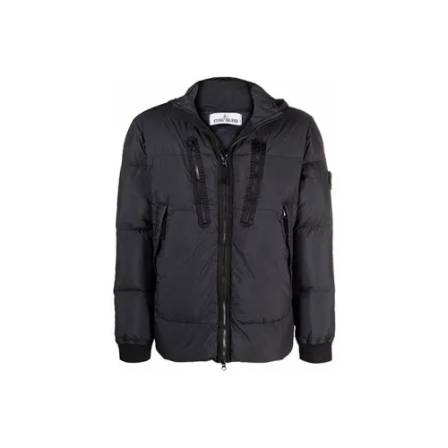 STONE ISLAND FW21 Однотонный Воротник-стойка Пуховик Мужской Черный