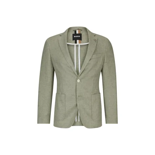 Hugo Boss Облегающий крой Куртка в микропереплетенном льняном тканевом смеси Бизнес Костюм Пальто Мужской Зеленый
