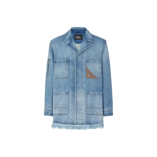FENDI Blue Men's Denim Jackets FENDI Синий Мужские Джинсовые Куртки