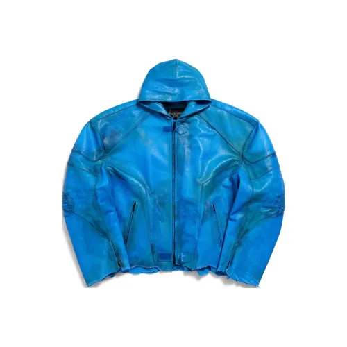 Balenciaga С капюшоном Байкер Куртки Пальто Свободный крой Мужской Синий