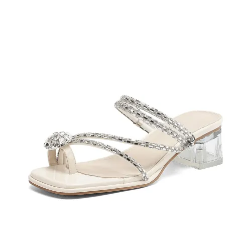 ZHR Rhinestone Quiet Slippers Women's Beige