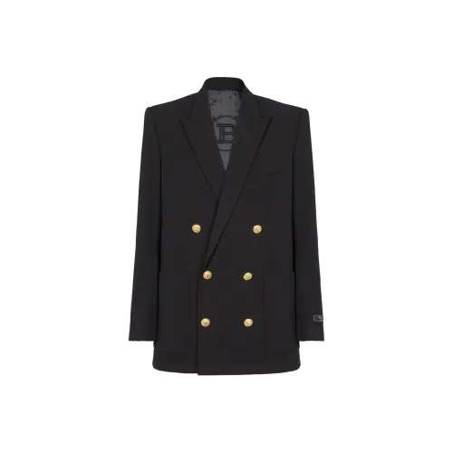 BALMAIN SS24 Бизнес Костюм Пальто Мужской Черный