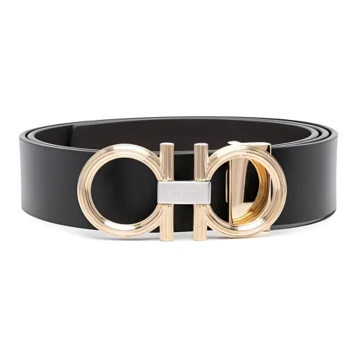 FERRAGAMO Classic Logo Lettering Smooth Fastener Calfskin Leather Belts Men's Black Width 3,5cm