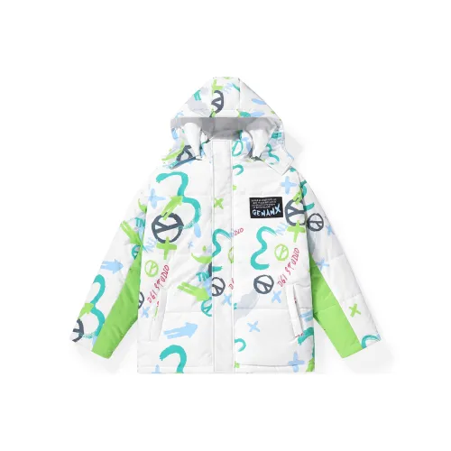 GENANX Буква Воротник-стойка Свободный крой Пуховая куртка Унисекс Белый Зеленый