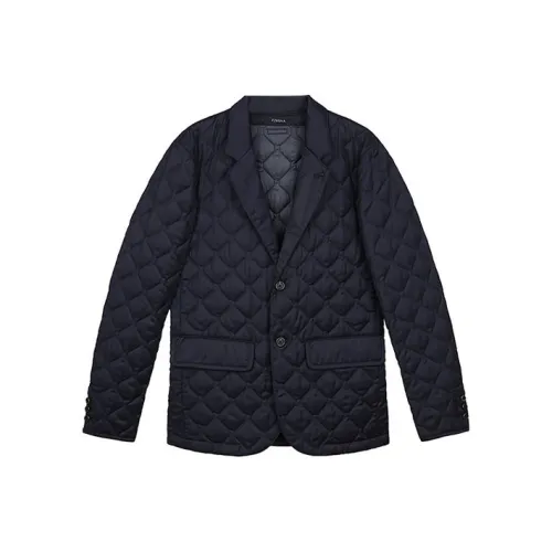 Zzegna Однотонный Отложной воротник Пуховая куртка Мужская Темно-синий