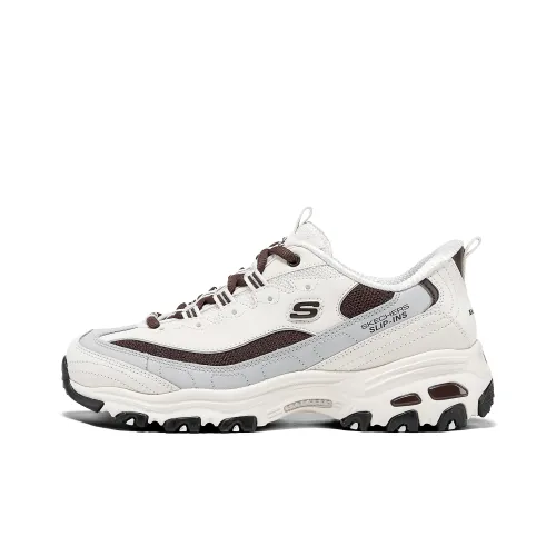 Skechers D'LITES 1,0 Устойчивые к истиранию Дышащие Низкие Кроссовки с Толстой Подошвой Женские Белые Коричневые