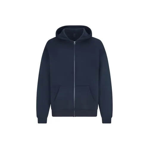 SKIMS SS25 Флис Lounge MENS Relaxed ZIP UP Толстовка Свитшот Мужской Темно-синий Морской синий