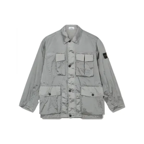 STONE ISLAND SS23 Куртки и Пальто Мужской Металлический Серебристый Синий